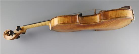 A school of Panormo violin, labelled Vicenzo Panormo, Londra 1793 in ink, length of back 35.2cm, minor restorations